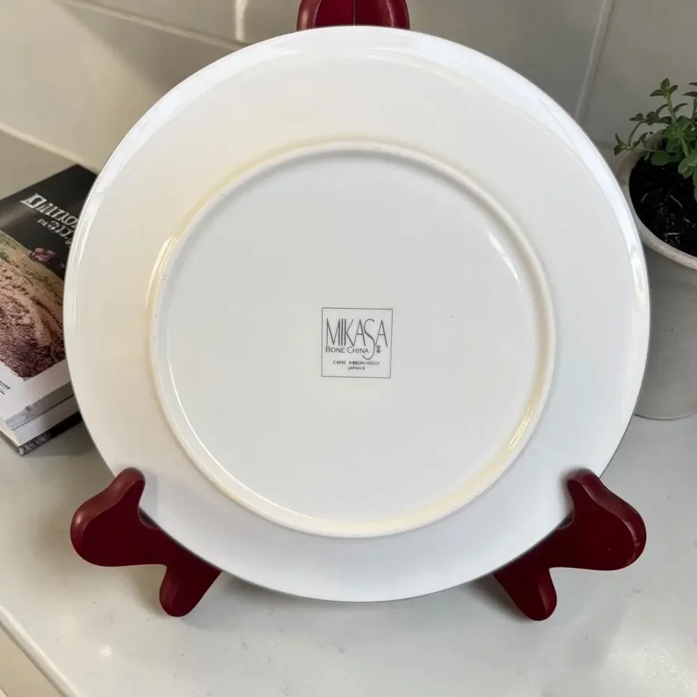 Mikasa Ribbon Holly Bread Butter Plates Set of 4 Bone China CAF03 Christmas